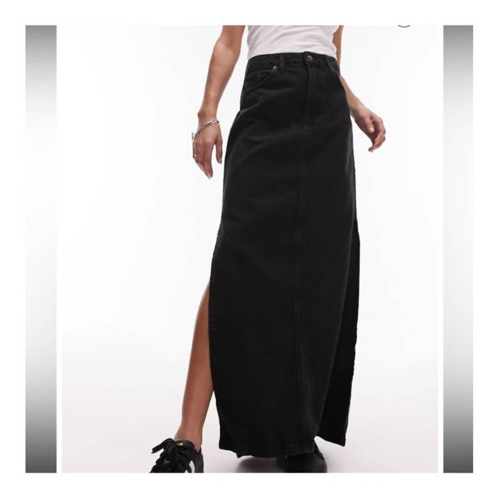 Topshop Black Maxi Denim Skirt with Side Slit